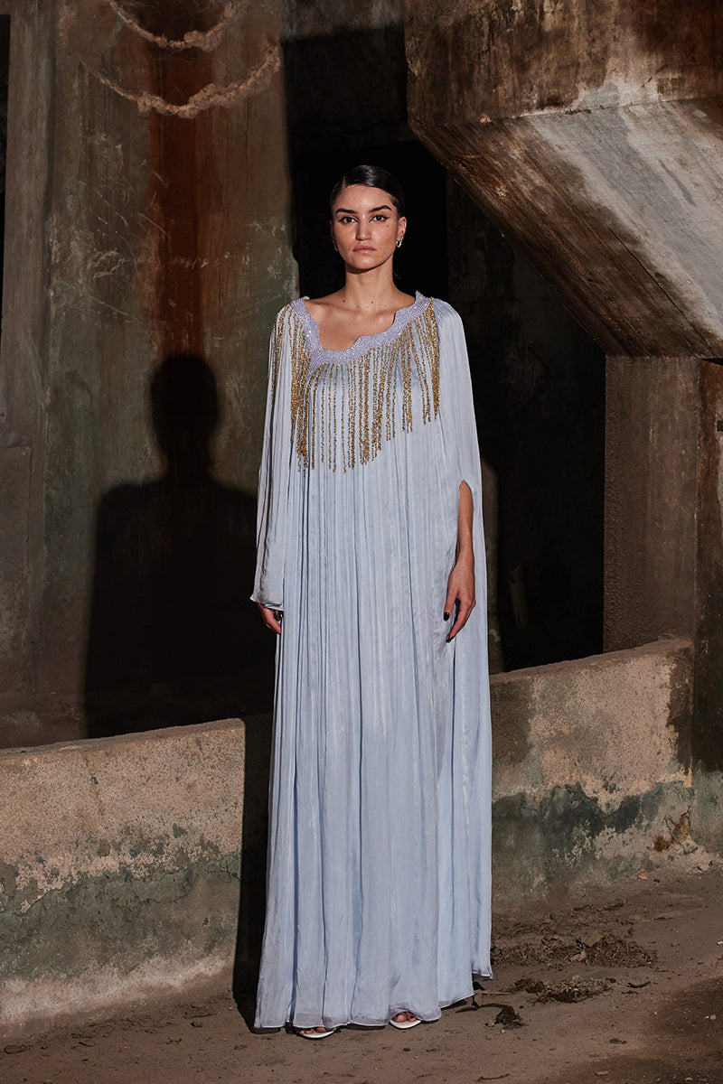 POWDER BLUE ANGULAR GATHERED KAFTAN | CULT MIA | AKHL POWDER BLUE ANGULAR GATHERED KAFTAN | CULT MIA | AKHL