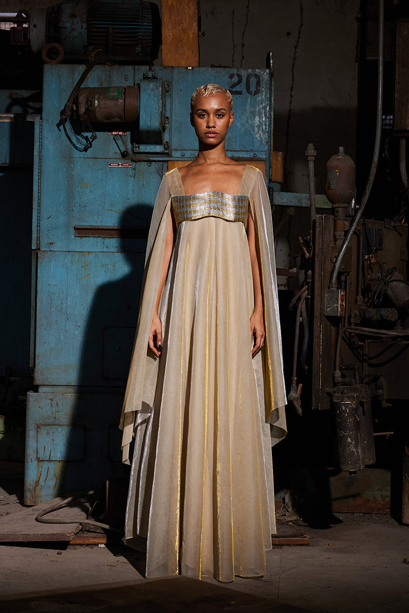 METALLIC GOLD WAVE BUSTIER KAFTAN GOWN | CULT MIA | AKHL METALLIC GOLD WAVE BUSTIER KAFTAN GOWN | CULT MIA | AKHL