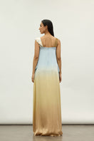 Silver sequin and metallic asymmetric maxi dress by AKHL, featuring a stylish high-low hem and elegant design.