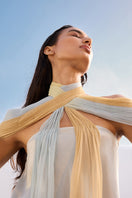 Ombre draped halter kaftan maxi dress by AKHL with flowing fabric and elegant design, perfect for summer or beachwear.