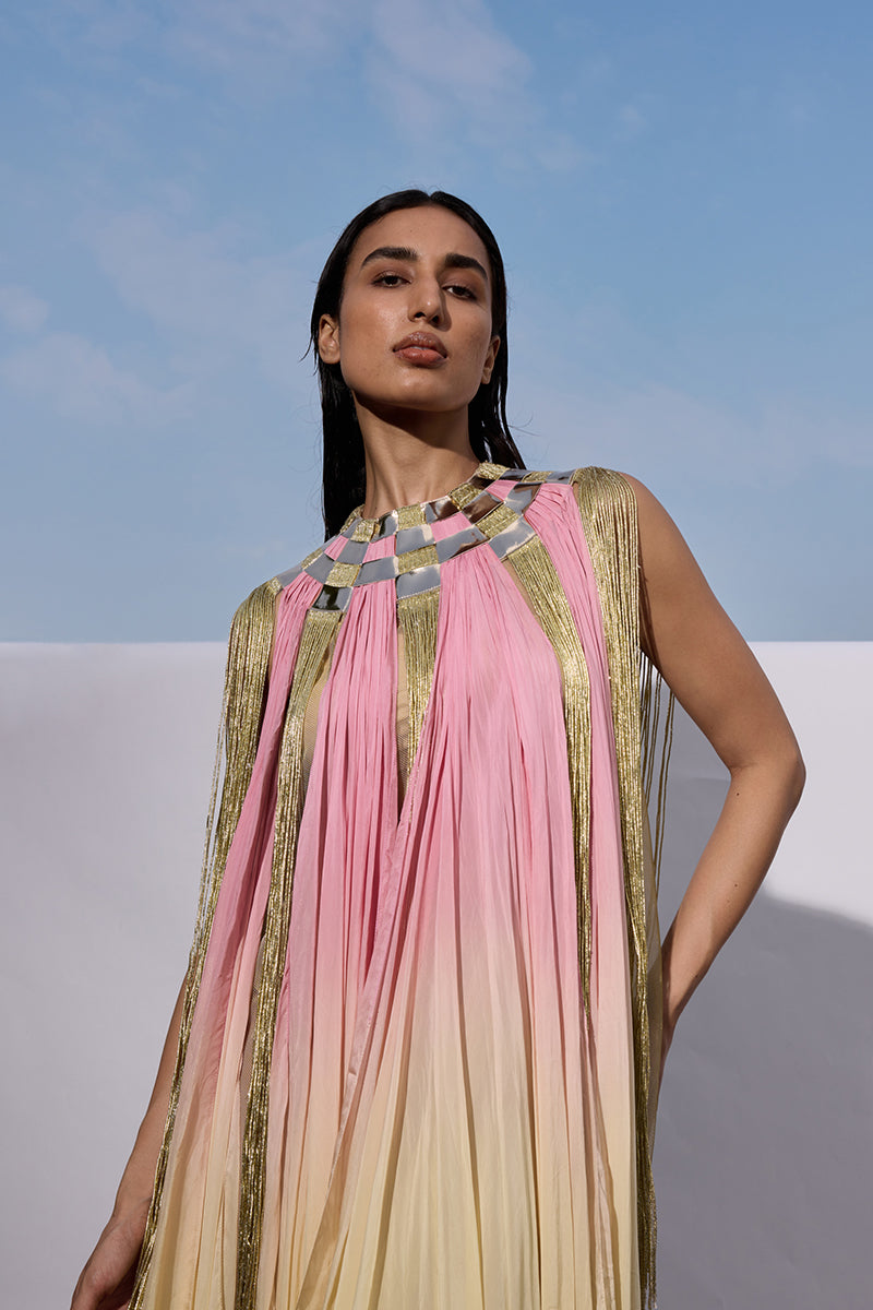 Elegant AKHL Sunset Dress gown with woven fabric and flowing design, perfect for formal occasions.