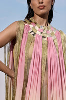 AKHL Sunset Dress gown with woven fabric and vibrant sunset-inspired pattern, elegant and flowing for special occasions.