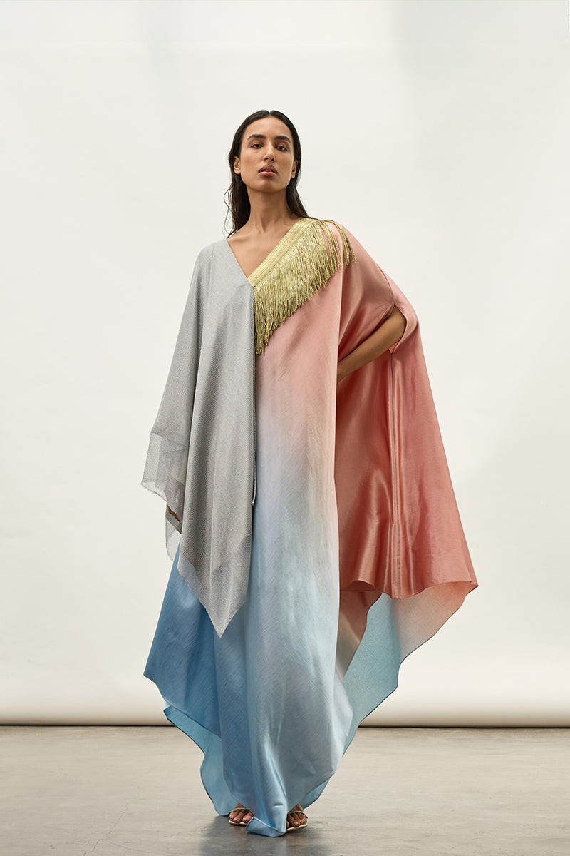 asymmetrical kaftan dress ASYMMETRIC GRADIENT SATIN KAFTAN