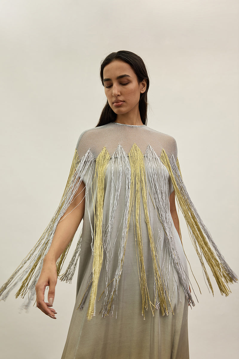 GOLD AND SILVER METALLIC KAFTAN - CULT MIA