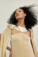 AKHL Gold Spectrum Dress gown with intricate detailing and elegant design, featuring a shimmering gold finish and flowing fabric.