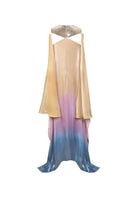 Back view of AKHL Gold Plate Spectrum Dress gown with intricate gold detailing and elegant design.