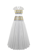 AKHL Zari striped metallic co-ords ensemble featuring a fitted top and matching pants, stylish and shiny for a bold look.
