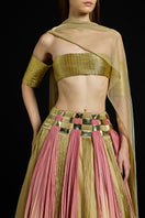 AKHL interwoven gradient metallic co-ords ensemble featuring shiny, textured fabric in a stylish matching set.