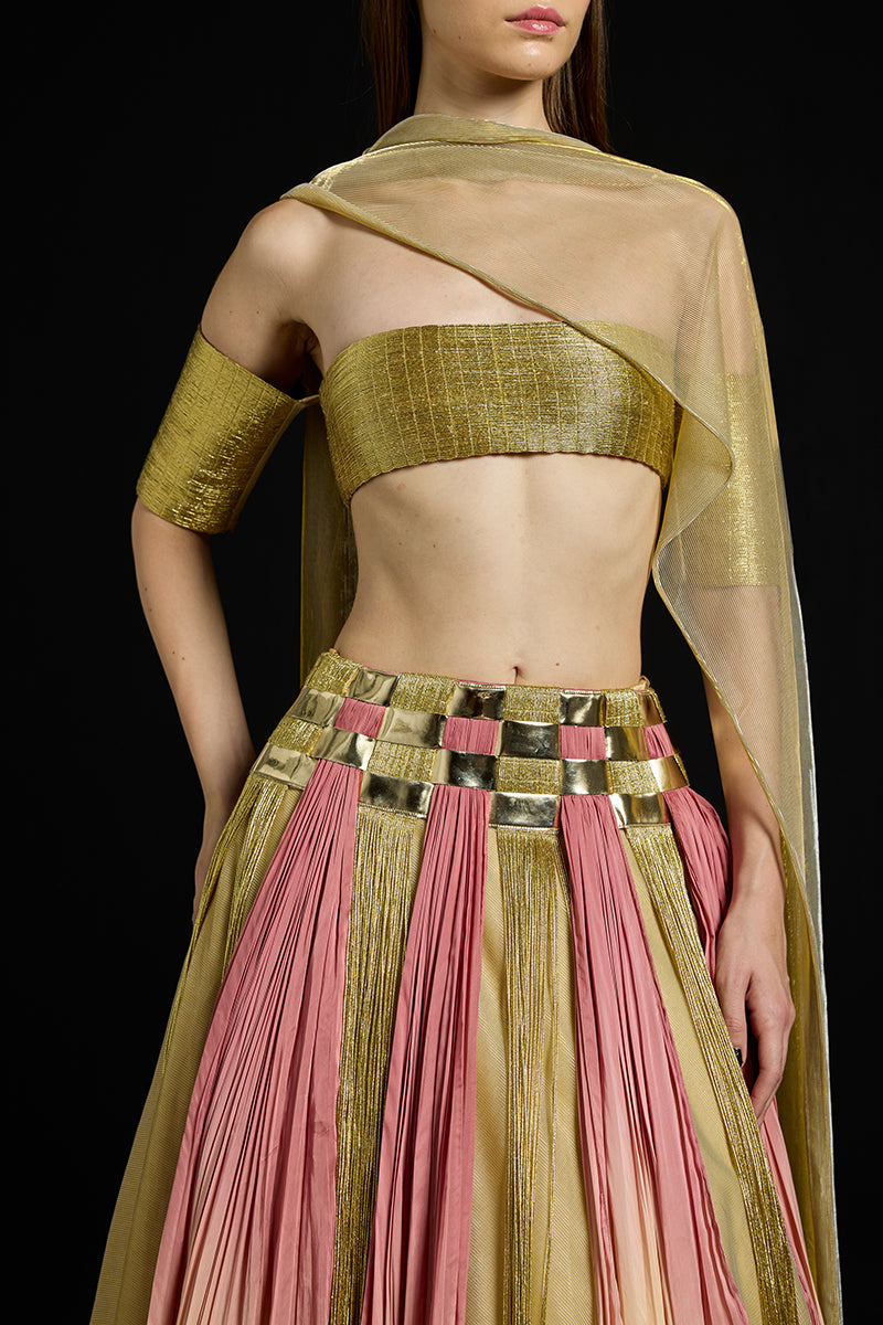 AKHL interwoven gradient metallic co-ords ensemble featuring shiny, textured fabric in a stylish matching set.
