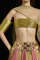 AKHL interwoven gradient metallic co-ords ensemble featuring a stylish, shiny fabric in a coordinated set with a modern design.