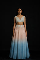 AKHL sequin fringes co-ords ensemble featuring shimmering sequined top and matching fringed skirt on a model.