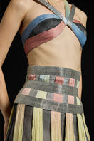 Multicolor interwoven halter co-ords ensemble by AKHL featuring a stylish, vibrant top and matching bottoms with a woven design.