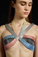 Multicolor interwoven halter co-ords ensemble by AKHL featuring a stylish top and matching bottoms.