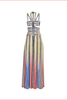 Multicolor interwoven halter co-ords ensemble by AKHL, featuring a stylish halter top and matching bottoms in vibrant woven design.