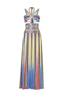 Multicolor interwoven halter co-ords ensemble by AKHL featuring a stylish top and matching bottoms, front view.
