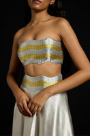 AKHL metallic wave satin co-ords ensemble featuring a stylish matching top and pants with a shiny, wave-inspired satin finish.