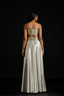 Metallic Wave satin co-ord set by AKHL featuring a stylish, shimmering satin fabric in a modern wave design.