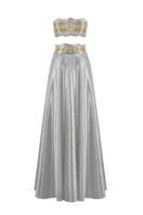 AKHL metallic wave satin co-ords ensemble featuring a stylish top and matching pants with a shiny, smooth satin finish.