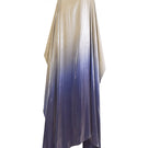 Metallic yoke asymmetric kaftan gown by AKHL, featuring a stylish front view with metallic accents and flowing fabric.
