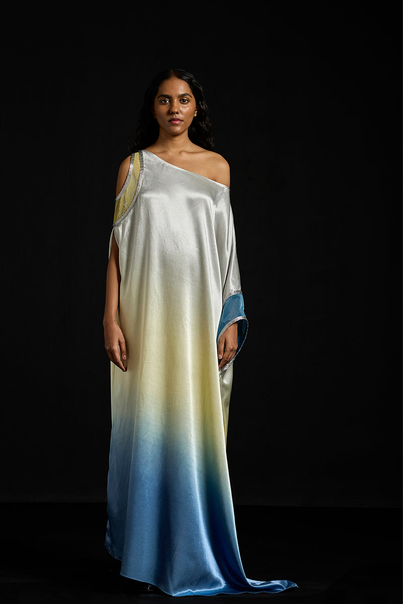 ASYMMETRIC GRADIENT SATIN KAFTAN