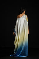 Asymmetric gradient satin maxi dress by AKHL featuring flowy fabric and elegant design, ideal for stylish occasions.