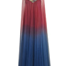 Front view of AKHL halter tulle layered gown featuring a flowing, elegant silhouette with layered tulle fabric and halter neckline.