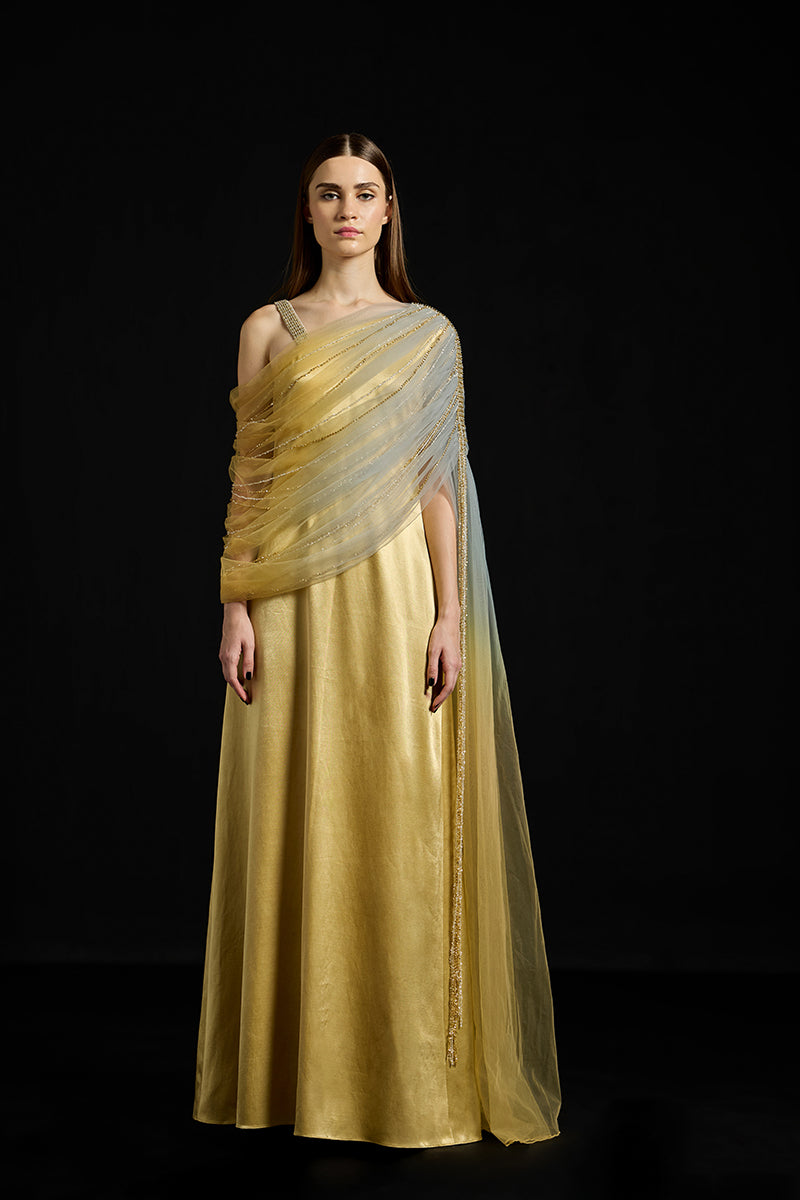 gathered satin maxi dress La Lune One-Shoulder Gathered Maxi Dress