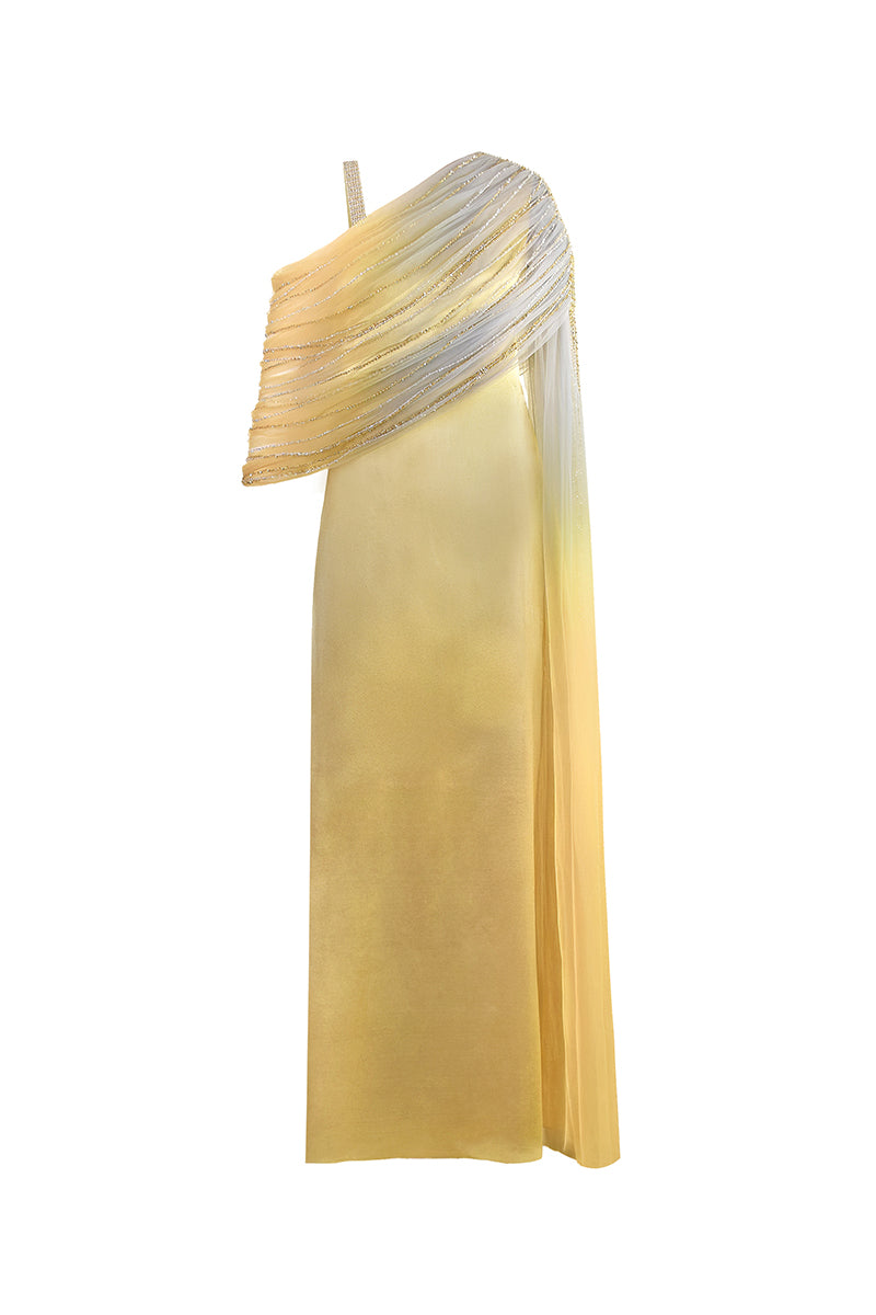 GATHERED DRAPED TULLE SATIN DRESS