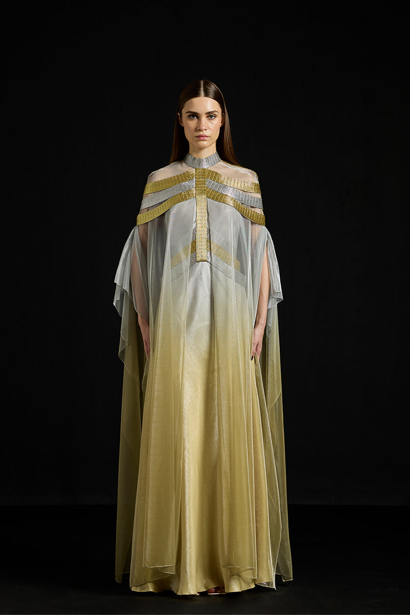 SATIN OVERLAY METALLIC DRESS