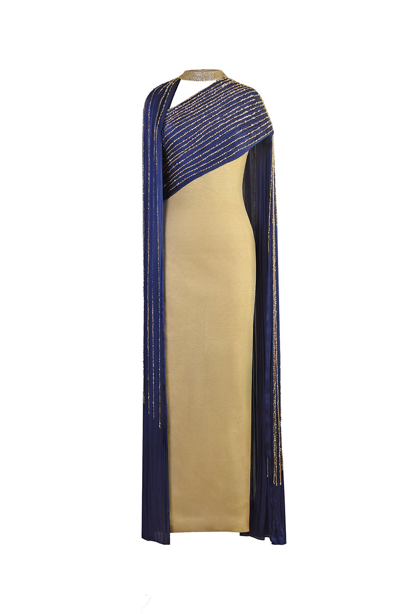 DRAPED SEQUINS METALLIC DRESS