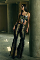 Handwoven panelled boot-cut trousers by AKHL, featuring a stylish fit and detailed panel design in a casual pant style.