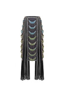 Sheer panelled fringe maxi skirt by AKHL featuring flowing fabric and layered design for a stylish, boho-inspired look.