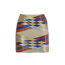 AKHL Interwoven Column Mini Skirt in black, with a fitted high-waist design and textured woven fabric, shown on a model.