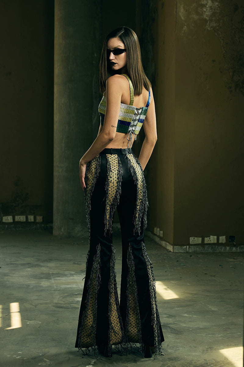 Sculpted interwoven bustier top by AKHL featuring a fitted design with intricate woven details and structured silhouette.