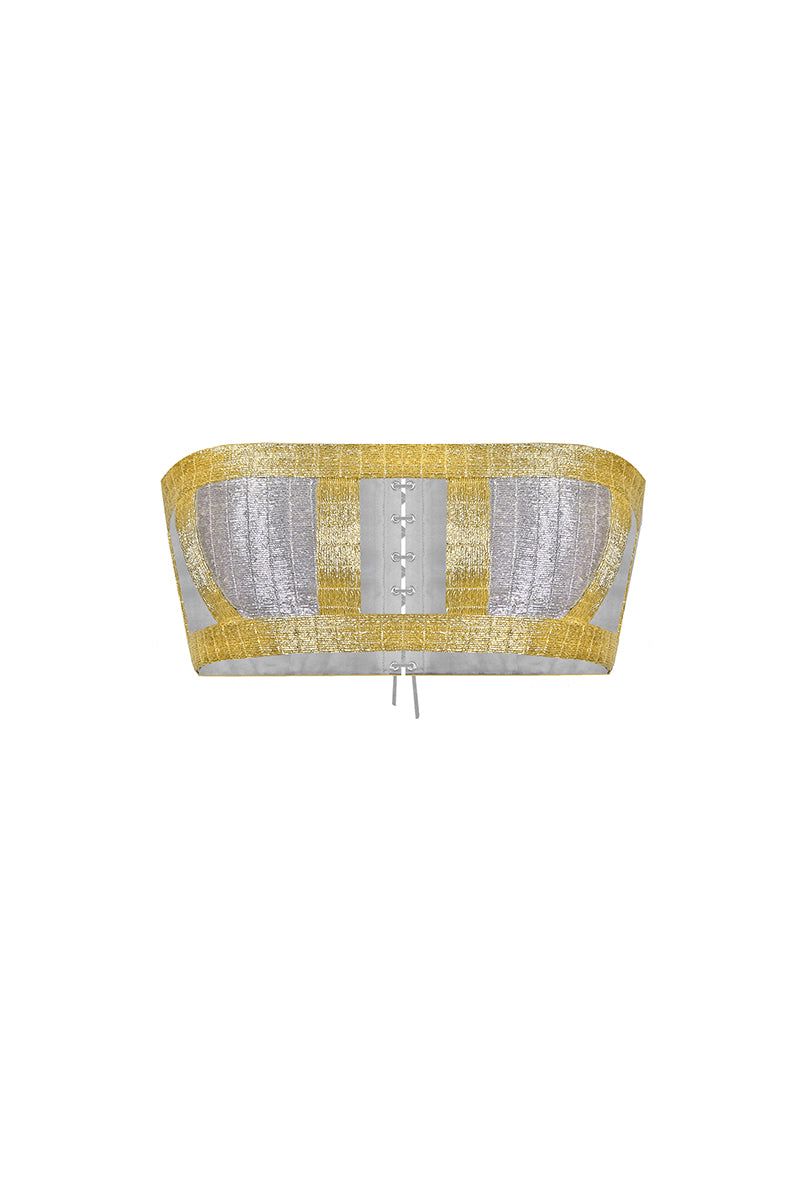 Metallic structured bralette from AKHL, featuring a shiny, textured design, perfect for stylish tops or layering.