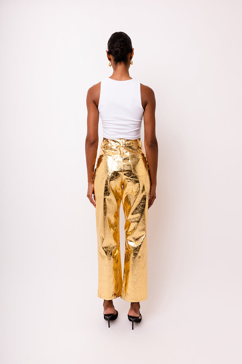 LUPE TEXTURED PANTS IN GOLD - CULT MIA