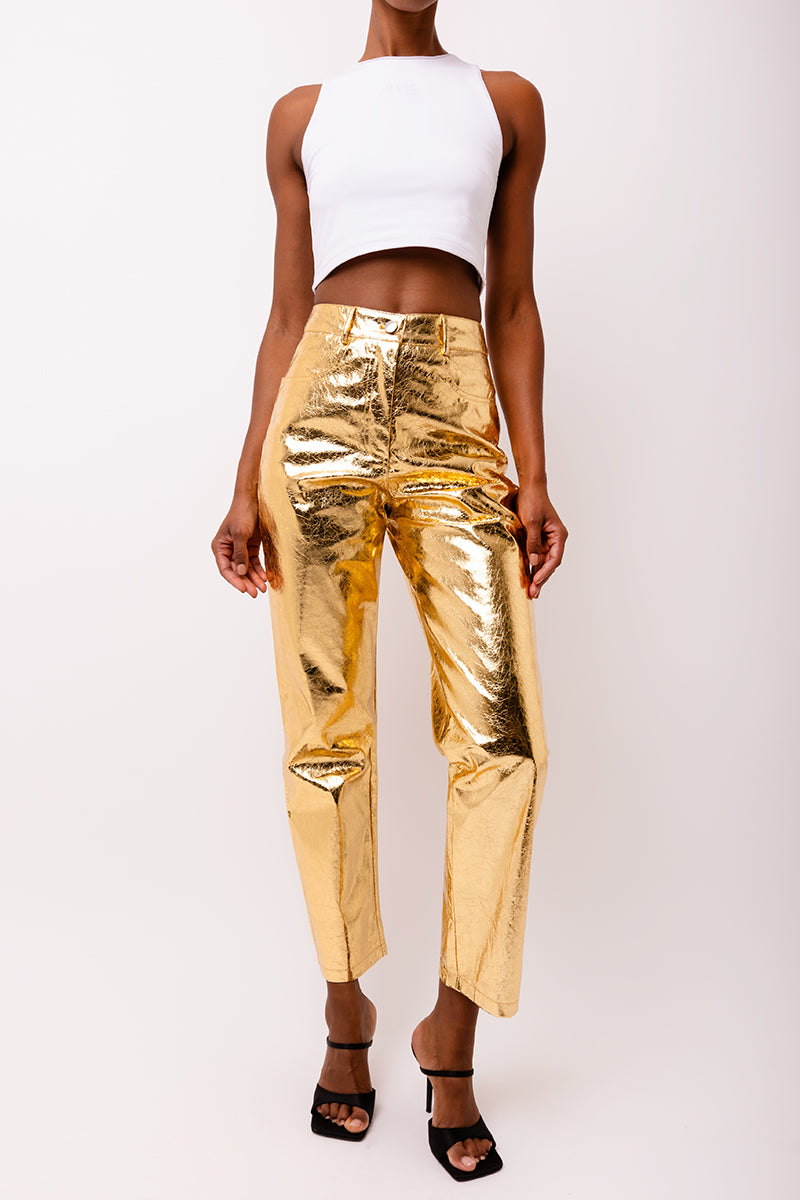 LUPE TEXTURED PANTS IN GOLD - CULT MIA