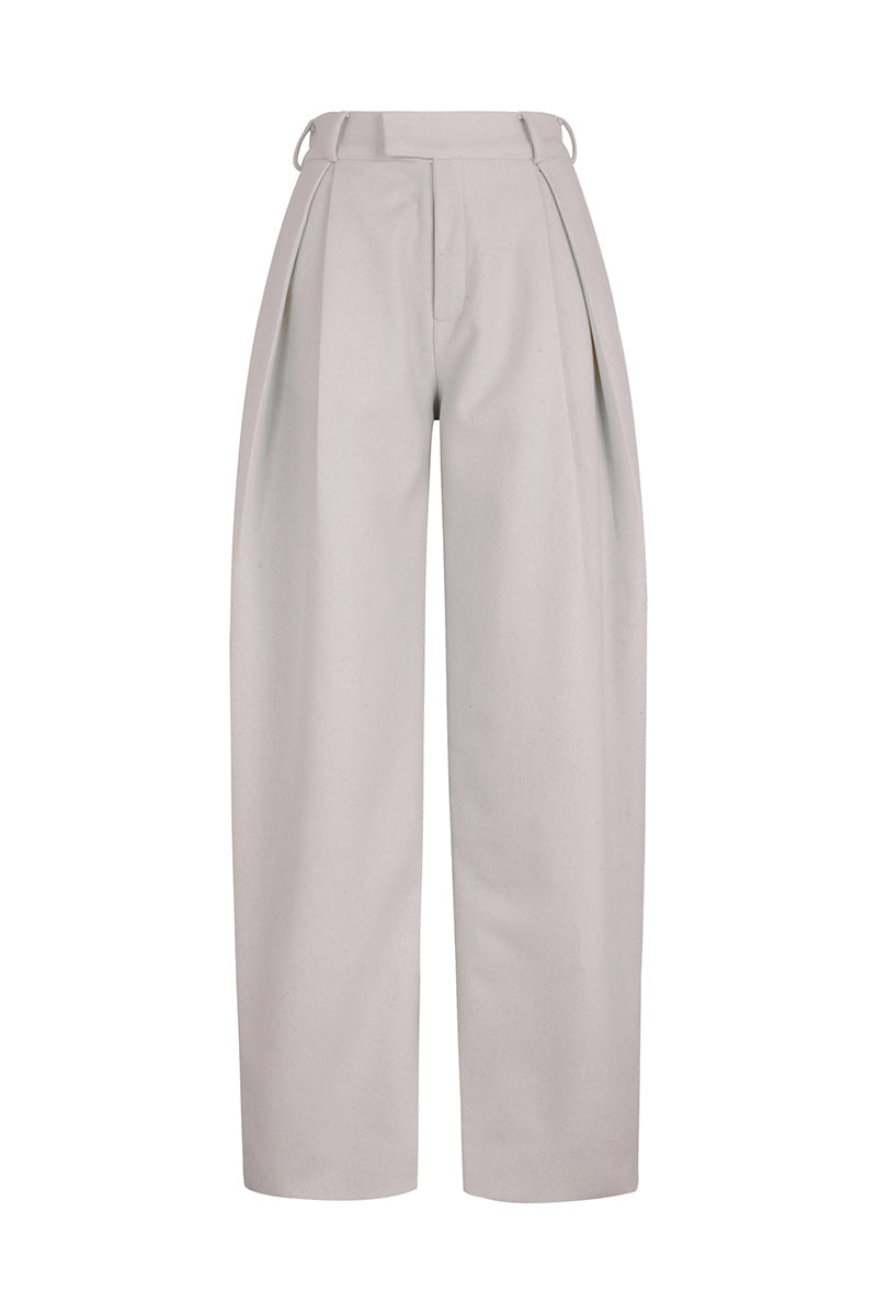 Lorena Saravia ALEX wool pants showing a front view, tailored fit with a classic waistband and sleek design.