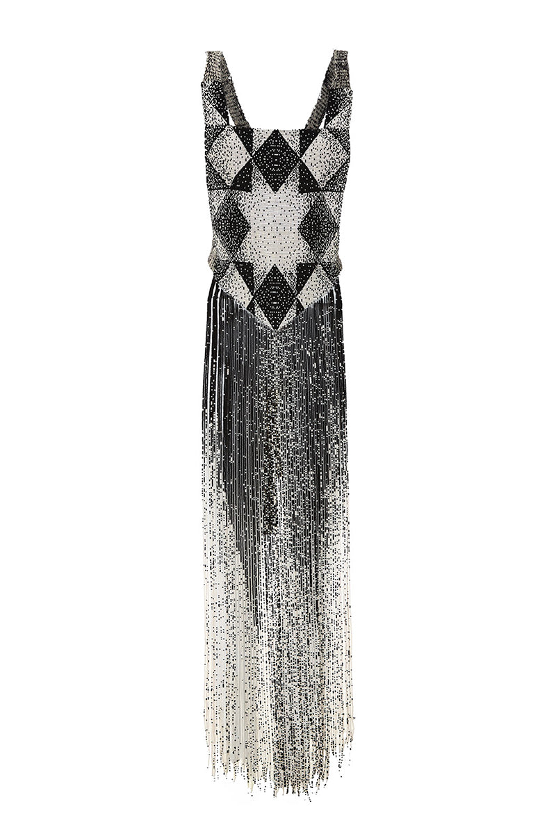 Maz Manuela Álvarez ALMA FERAL chestpiece top in ivory and black, featuring intricate detailing and stylish design.