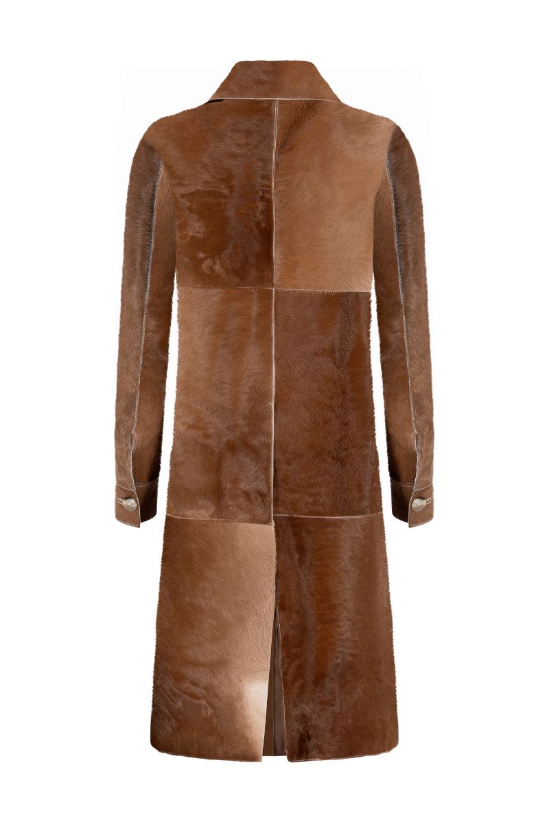 ZUT Flemington leather coat displayed on a hanger, showcasing its sleek black leather exterior and classic design.