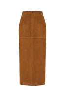 Brown long Genya skirt by ZUT, a flowing maxi skirt with a relaxed fit, displayed on a neutral background.