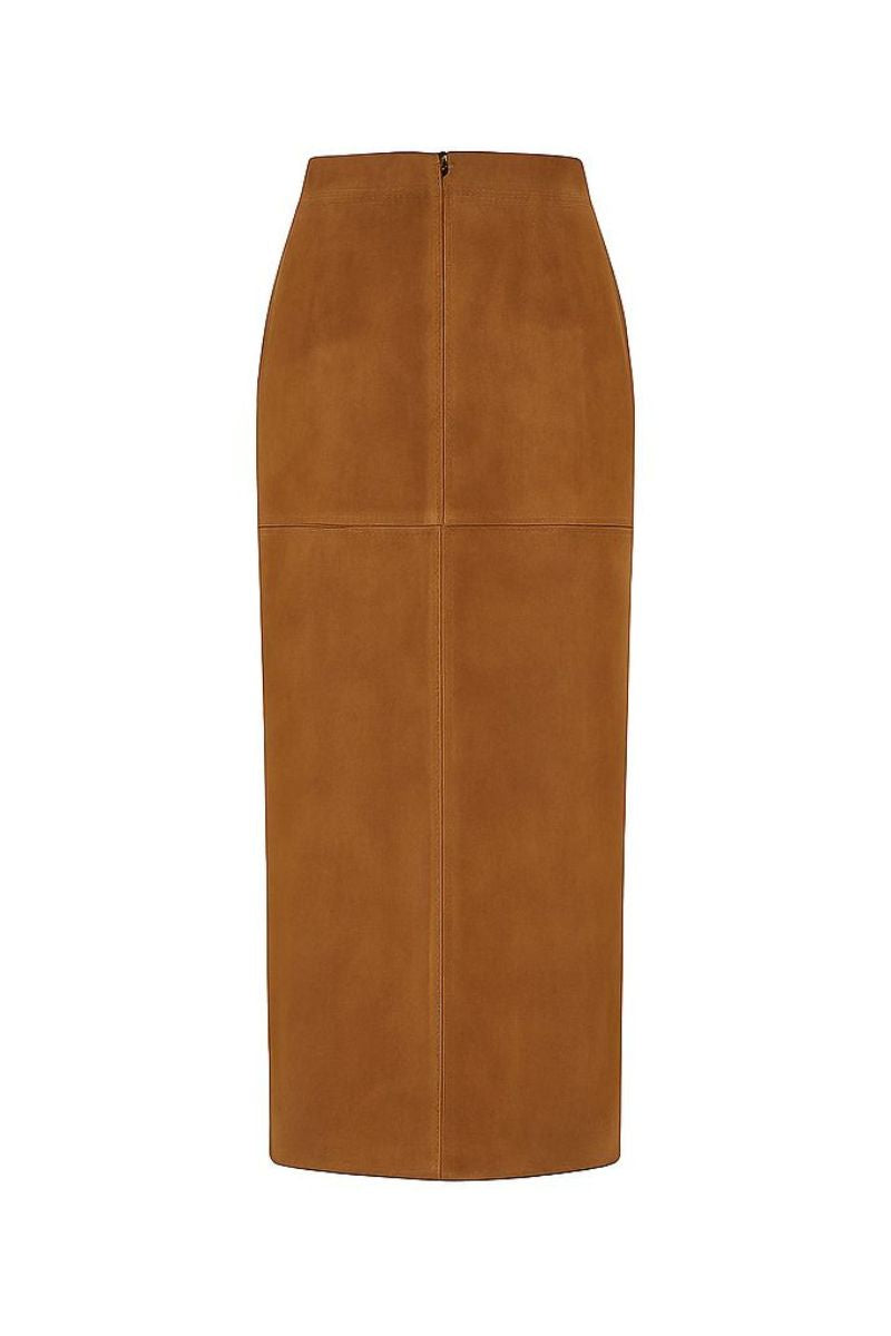 Brown long Genya skirt by ZUT, a flowing maxi skirt with a relaxed fit, displayed on a neutral background.