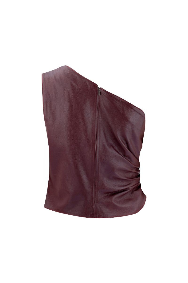 ZUT Laurel leather top, stylish sleeveless blouse with a fitted design, shown in black on a white background.
