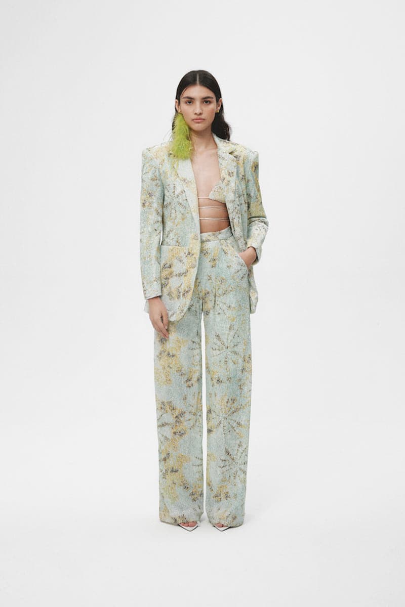 Multicolor tie-dye oversized sequin blazer by JC Pajares, featuring vibrant patterns and shiny embellishments.