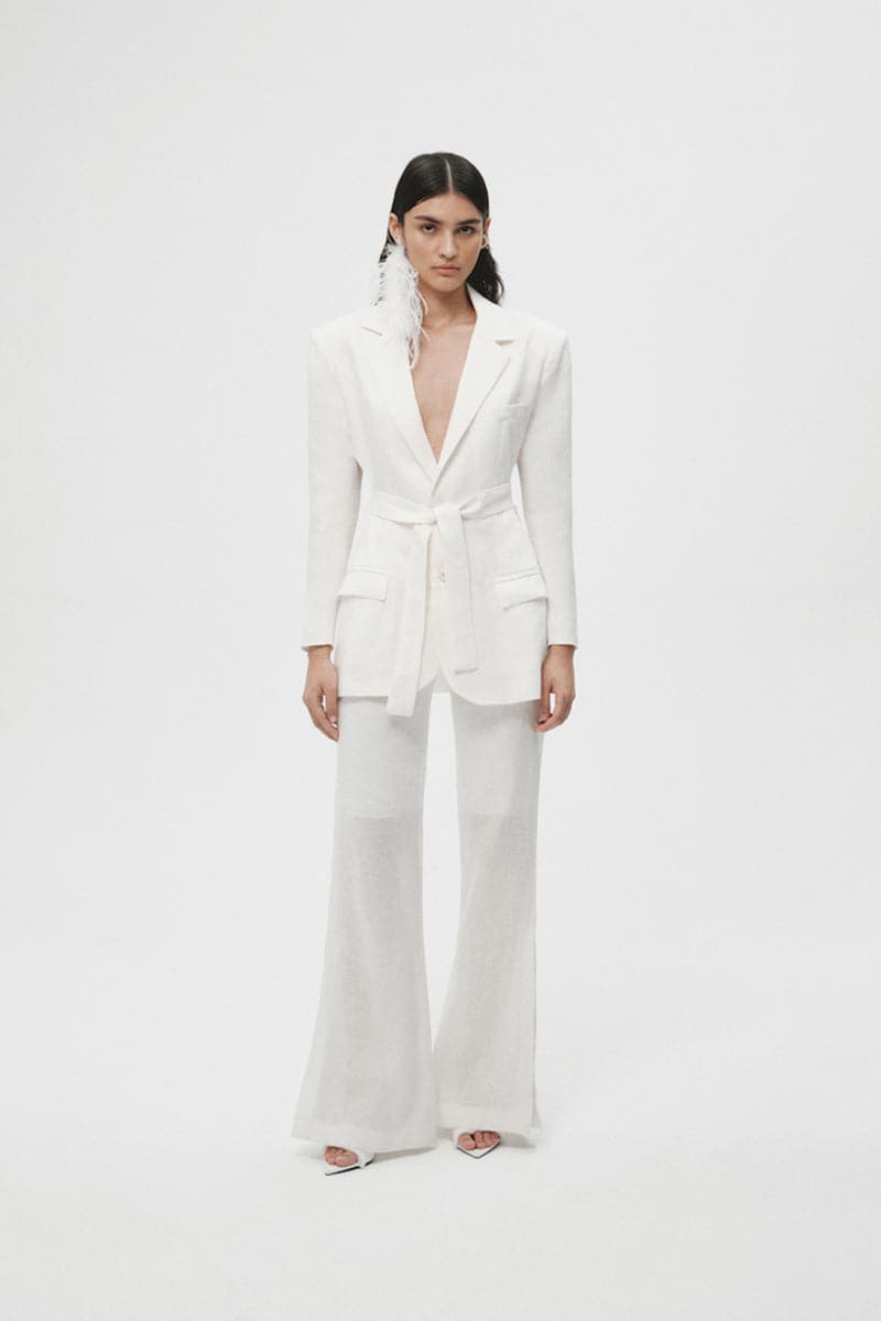 WHITE ORGANIC LINEN CUT-OUT BLAZER - CULT MIA
