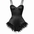 Black AMI BODY top by Junie, featuring a sleek, fitted design with feather detailing on the body.