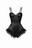 Black AMI BODY top by Junie, featuring a sleek, fitted design with feather detailing on the body.