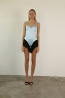 Junie AMI Fringe Bodysuit underwear featuring a stylish fringe design and fitted silhouette, front view showing intricate details.
