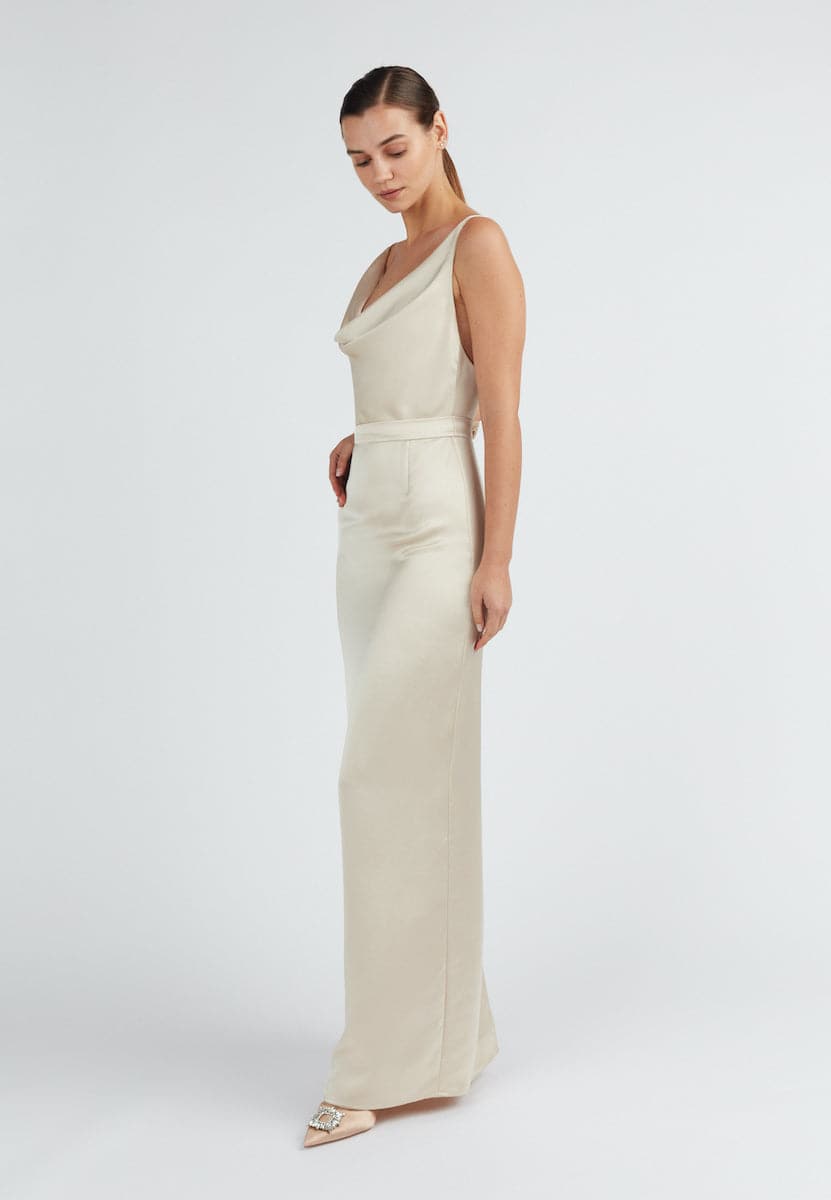 Undress Amila Beige Satin Backless Maxi Dress | Cult Mia Undress Amila Beige Satin Backless Maxi Dress | Cult Mia