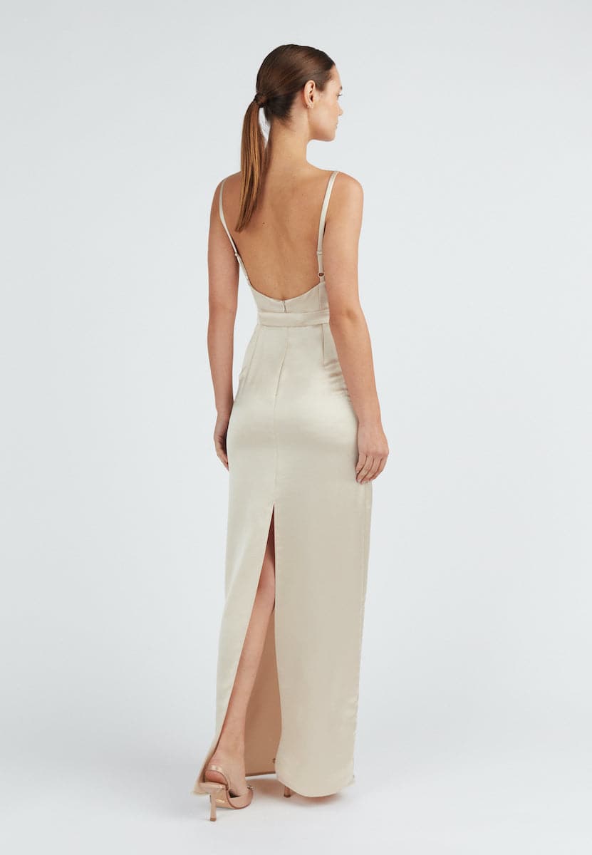AMILA BEIGE SATIN BACKLESS MAXI DRESS | CULT MIA AMILA BEIGE SATIN BACKLESS MAXI DRESS | CULT MIA
